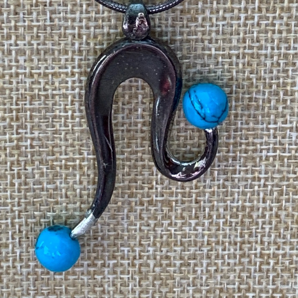 Alpaca Mexico Turquoise Abstract Pendant Necklace - Modernist Design - Picture 3 of 8